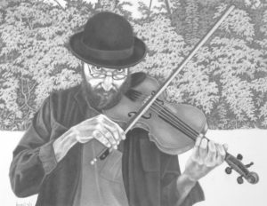 Fiddler in the Park - Graphite Drawing 18x14