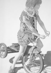 Girl on a Tricycle - Graphite Drawing 12x17