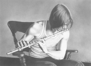 Linc On Flute - Graphite Drawing 19x14
