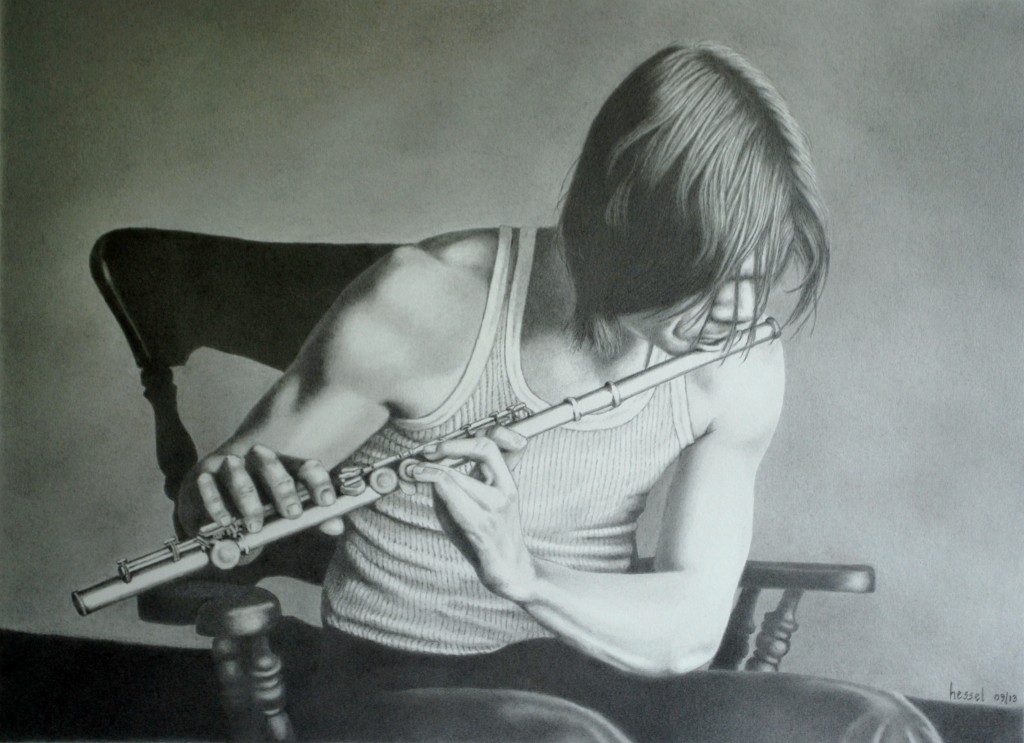 Linc On Flute - Graphite Drawing 19x14