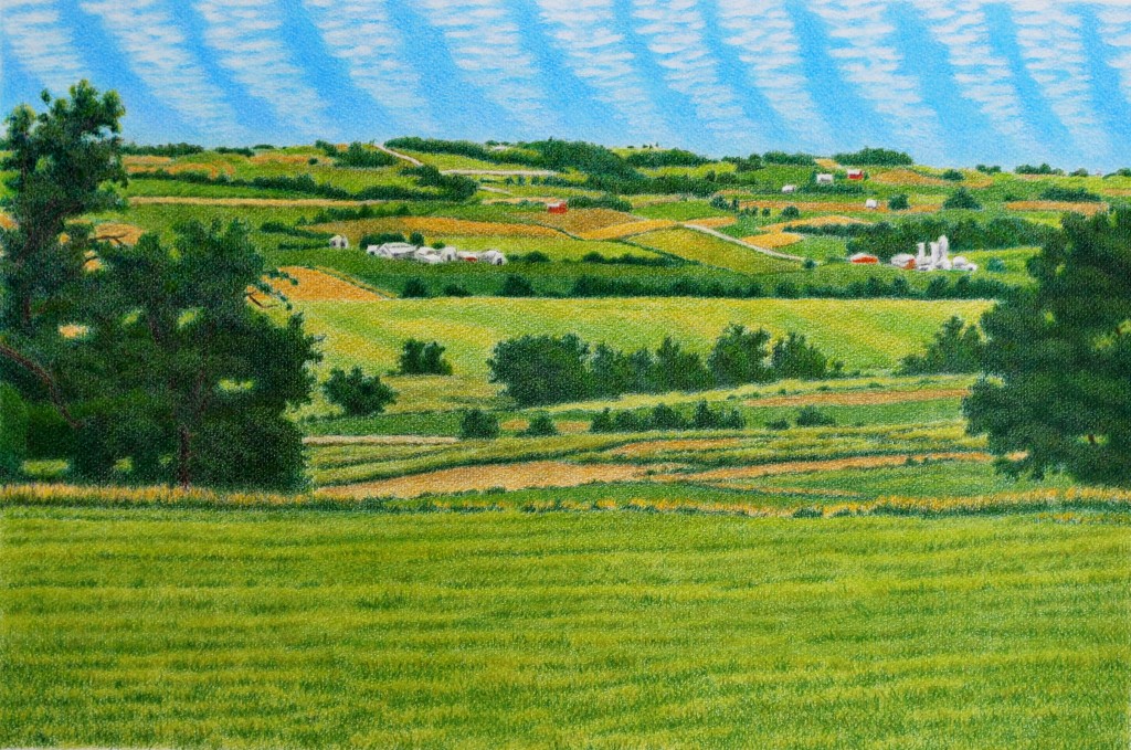 Quilted Countryside - Oil Pencil Drawing 18x12